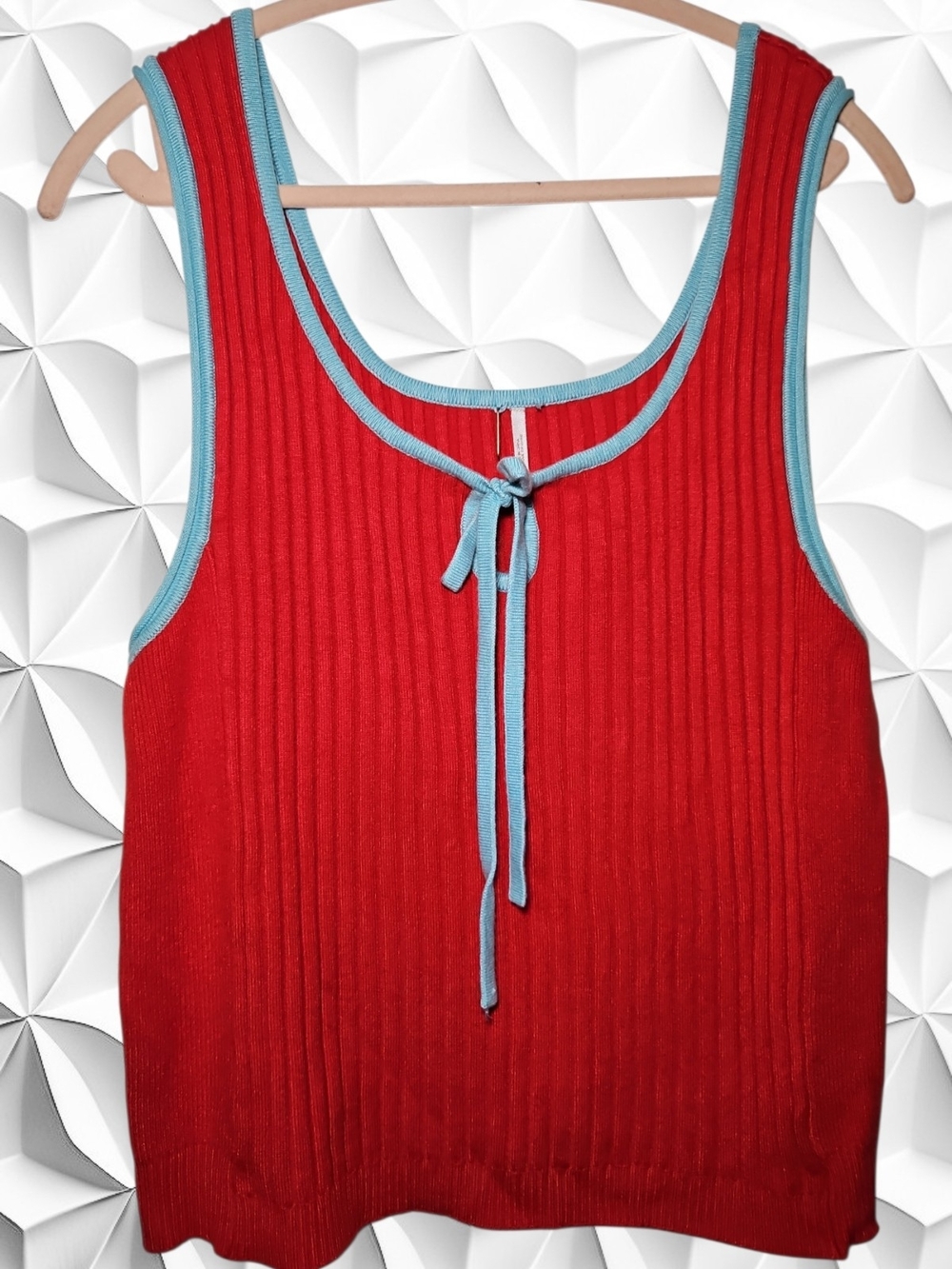 ​Free People All Star Ribbed Sweater Tank Top Red Blue Size XL